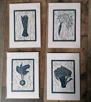 Original A5 Lino Print Set of 4 - "Harvest" (Dark Green)