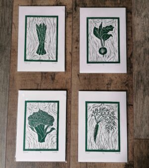 Original A5 Lino Print Set of 4 - "Harvest" (Green)