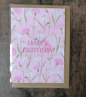 A6 Snowdrop And Carnation Card - Happy Birthday (GC042)