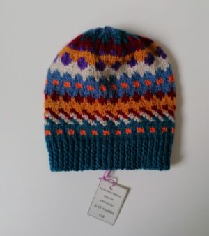 Hand Knitted 100% Acrylic Wool Baby Hat (6-12 months) -Teal, Red, Mustard Colours
