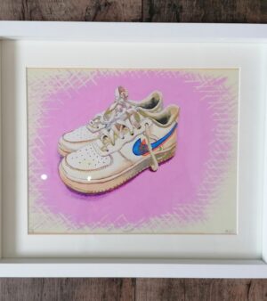 Framed And Mounted Giclee print of Nike Trainers Trainers w/ Pink Background (32.6cm x 27.5cm)