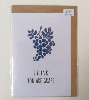 A6 Handmade Linocut Greeting Card - Dark Purple "I Think You Are Grape" (C-C022)