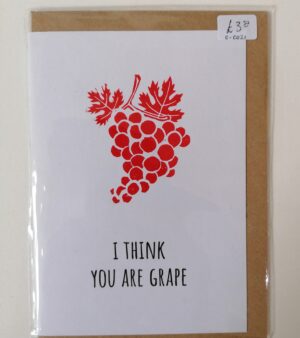 A6 Handmade Linocut Greeting Card - Red "I Think You Are Grape" (C-C021)