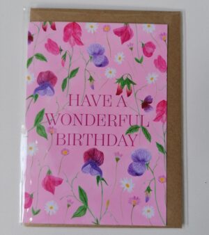 A6 Greeting Card - Sweet Peas And Daisies "Have A Wonderful Birthday" (GC061)