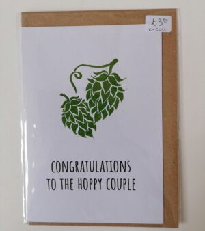 A6 Handmade Linocut Greeting Card - Green "Congratulations To The Hoppy Couple" (C-C011)
