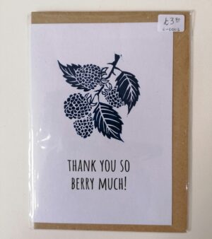 A6 Handmade Linocut Greeting Card - Prussian Blue "Thank You So Berry Much!" (C-C003)