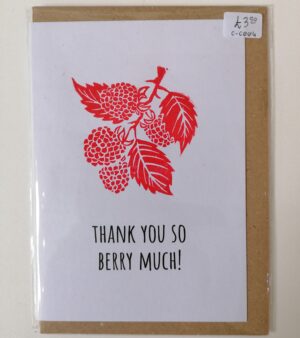 A6 Handmade Linocut Greeting Card - Red "Thank You So Berry Much!" (C-C004)