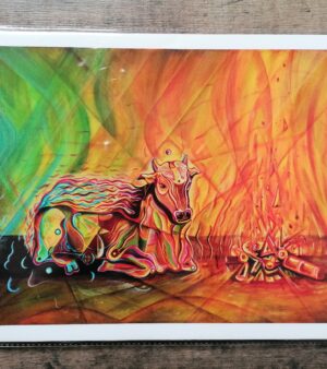 A3 Limited Edition Giclee Print - Cow By The Fire