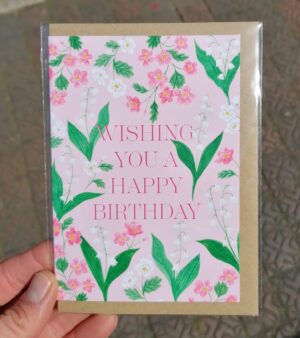 A6 Greeting Card -  "Wishing You A Happy Birthday" (GC065) Pink Floral Design