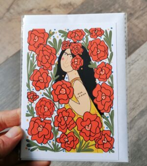Original Greeting Card - Viva La Vida (Frida Kahlo w/ Orange Flowers) - ABB097a