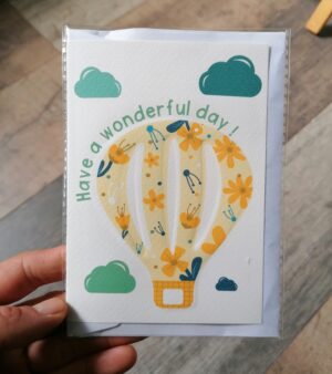 Original Greeting Card - Have a Wonderful Day (w/ Yellow Hot Air Balloon) - ABB098