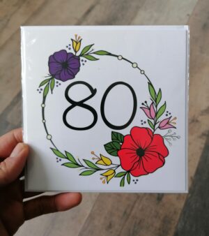 Square Greeting Card - 80 Birthday Card (White Background w/ Hibiscus Flowers)