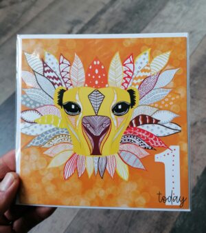 Square Greeting Card - One Today (Lion Design)
