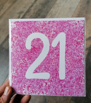 Square Greeting Card - 21 Birthday Card (Pink Background)