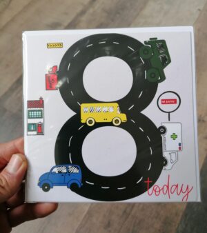Square Greeting Card - Eight Today (w/ Cars And Road)