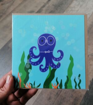 Square Greeting Card - Purple Octopus w/ Glasses