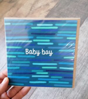 Square Greeting Card - Baby Boy (Blue with Horizontal Lines)