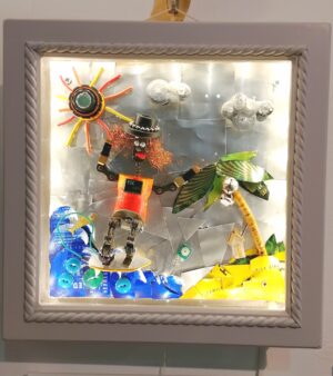 Original Light UP 3D Recycled Art - "Escape" Surfing Bot