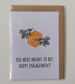 A6 Handmade Linocut Greeting Card - "You Were Meant To Bee: Happy Engagement!" (C-C002)