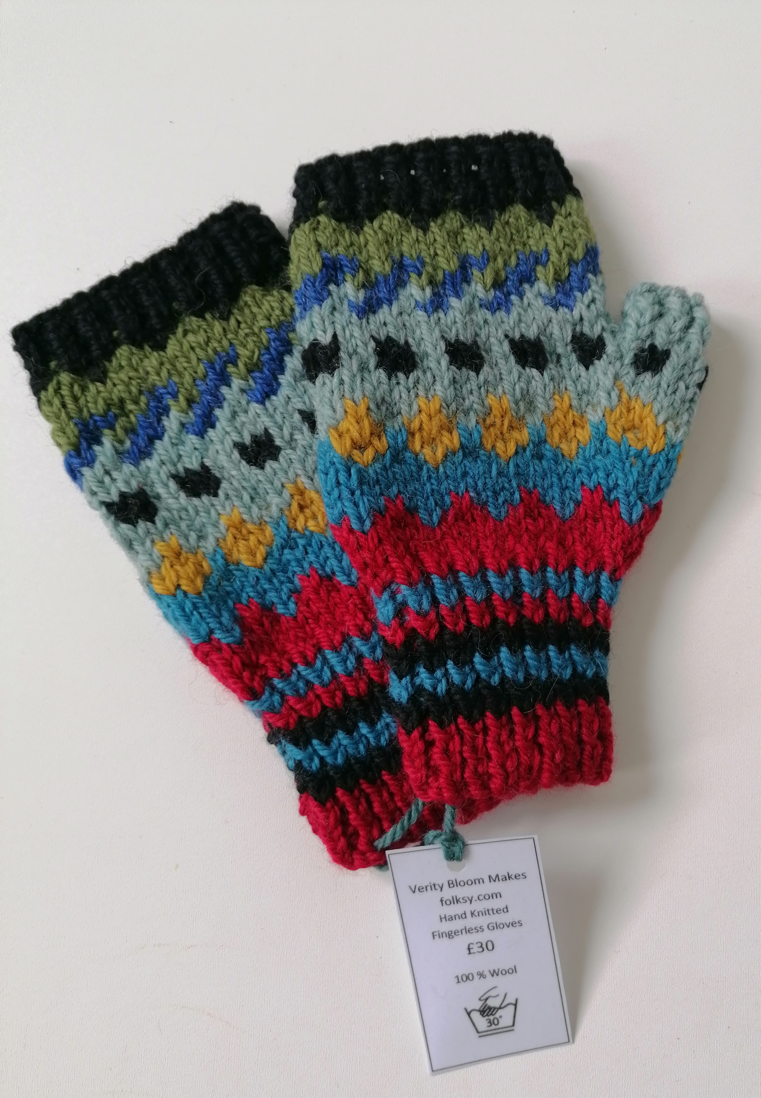 Hand knit dark grey wool fingerless gloves with - Folksy
