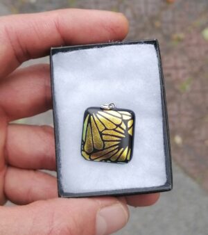 Handmade Dichroic Glass Pendant - Black with Gold, Yellow Green