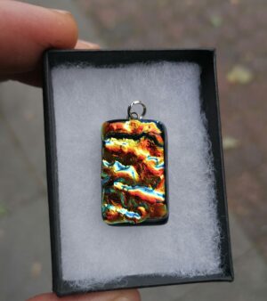 Handmade Dichroic Glass Pendant - Gold, Orange, Blue And Green