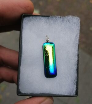 Handmade Dichroic Glass Pendant - Gold, Green, Blue And Purple