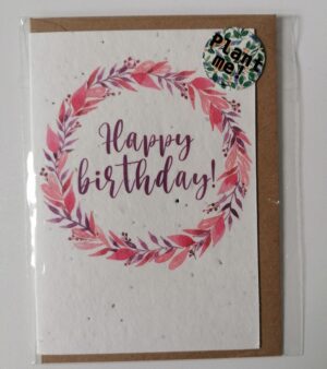 Plantable Greeting Card -Happy Birthday (With Red Wreath)