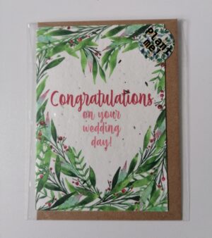 Plantable Greeting Card - Congratulations On Your Wedding Day! (w/ Leaves and Red Berries)
