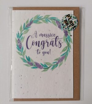 Plantable Greeting Card -  A Massive Congrats To You (with Wreath And Purple Flowers) LAST STOCK
