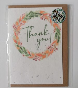 A6 Plantable Greeting Card - Thank You (with Orange and Green Wreath)