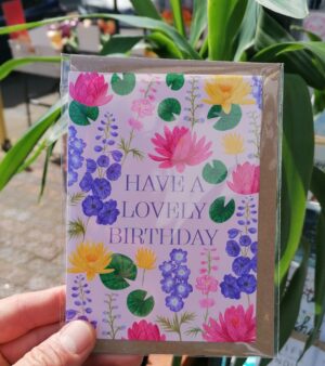 A6 Greeting Card - Have A Lovely Birthday With Waterlilies and Larkspurs (GC076)