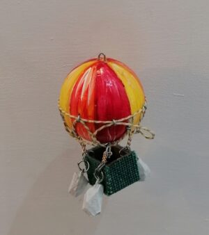 Handmade Ornamental Hot Air Balloon - Small Size (6cm Diameter) - Red, Orange And Yellow Stripy Design