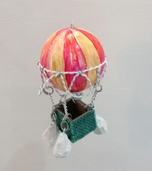 Handmade Ornamental Hot Air Balloon - Small Size (6cm Diameter) - Pinkish Orange And Cream Stripy Design