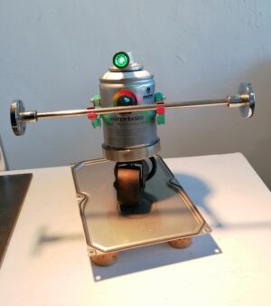 Original Recycled Spray Can Robot Sculpture - (One-Wheeled Robot w/ Metal Balancing Bar)