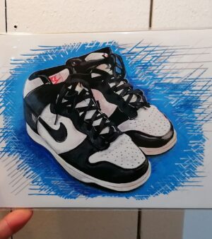 A5 Giclee Print - Nike Dunk High Trainers(Black And White)