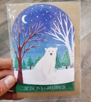 A6 Xmas Card - Season's Greetings Polar Bear Snowglobe Domed Card (GC082)
