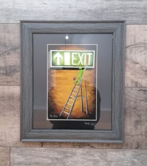 Framed Giclée Print – Exist Sign (w/Dark Grey Wood Effect Frame 32cm x 37cm)