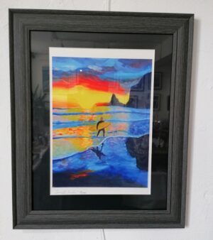 Framed Limited Edition Print - Sunset Surfer (Dark Grey Frame 42cm x 34.5cm)