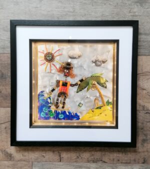Framed And Mounted Robot Giclée Print - Escape To Paradise (43cm x 43cm Black Frame)