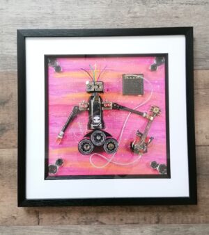 Framed And Mounted Robot Giclée Print - Rockin' Robot (43cm x 43cm Black Frame)