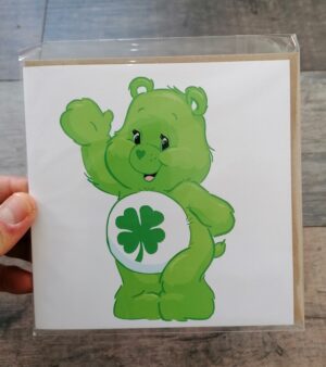 Square Greeting Card - Good Luck Bear (Care Bear w/Four Leaved Clover)