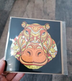 Square Greeting Card - Hippo (Orange/Yellow Colour)