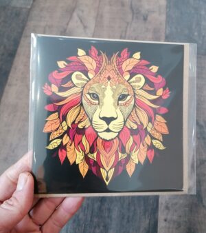 Square Greeting Card - Lion (With Leaves)