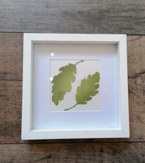 Framed Lino Print - green Leaves (17cm x 17cm)