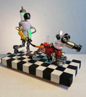 Original Light-Up Robot Sculpture With Dog #2 (On Chess Board)