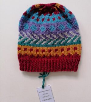 Hand Knitted 100% Acrylic Wool Baby Hat (3 - 6 months) - Red, Teal, Purple Colours