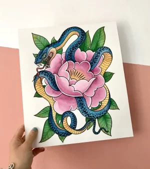 A4 Print - Snake And Peony