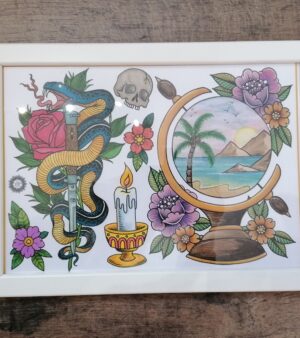 Framed A4 Print - Tattoo Flash (Orange Collection)