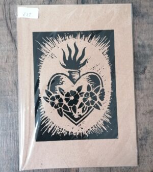 A4 Lino Print - Sacred Heart (On Kraft Paper)